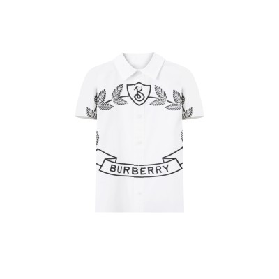 Kids Oak Leaf Crest Stretch Cotton Shirt White