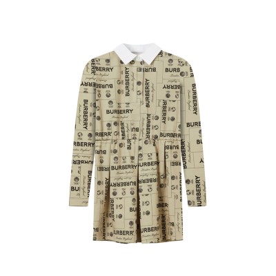 Kids Label Print Cotton Dress Archive Beige IP Pat