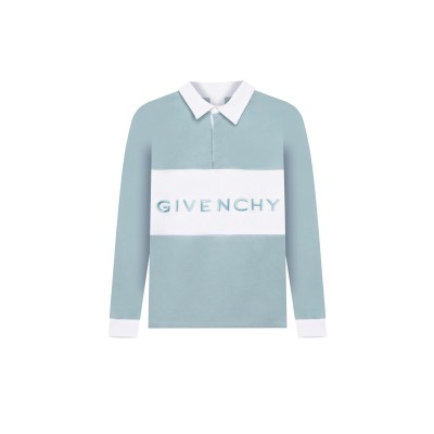 Kids Polo Long Sleeve Pale Blue With Logo