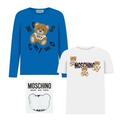 Kids 1 Set Long Tshirt Blue And Tshirt White Teddy Bear Logo