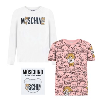 Kids Set Teddy Bear Toy Tshirt White Pink