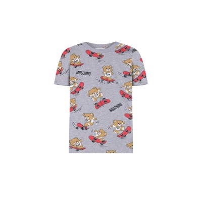 Kids Tshirt Teddy Bear Skateboard Grey