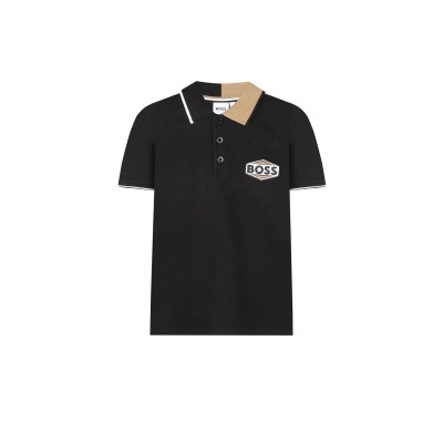 Kids Polo Parlay Cotton Black Logo Black Beige