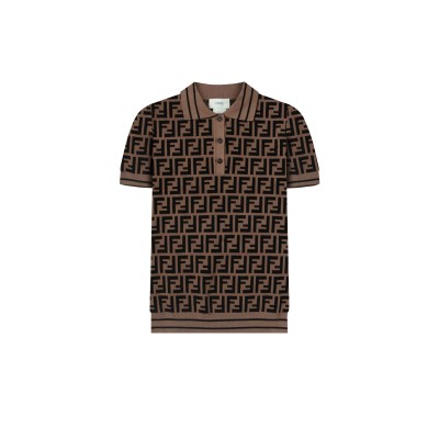 Kids Knit Polo Shirt FF All Over Logo Brown