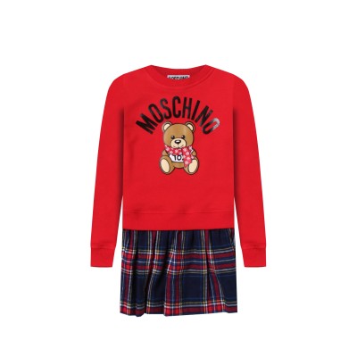 Kids Dress Teddy Bear Winter Logo Red