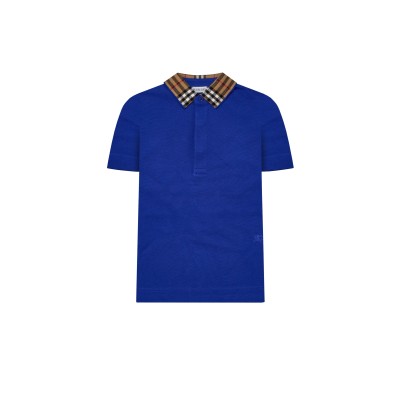 Kids Johane EKD Polo Shirt Blue Check Collar Cotton