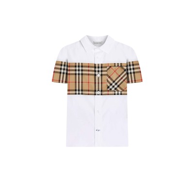 Kids Devon Polo Shirt Check Panel Cotton White