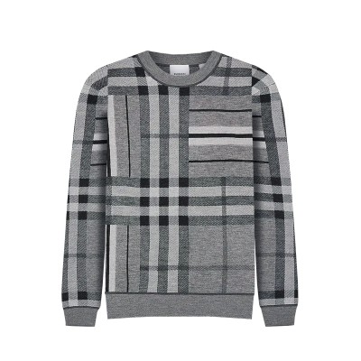 Check and Stripe Wool Jacquard Sweater Flintmelange