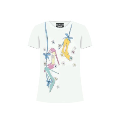 Tshirt Heels And Flowers Graphic Print White