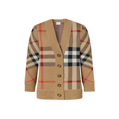 Check Wool Blend Cardigan Archive Beige