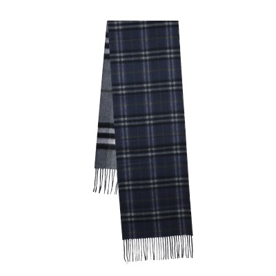 Reversible Contrast Check Cashmere Scarf Dark Grey/Indigo