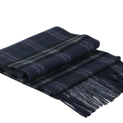 Reversible Contrast Check Cashmere Scarf Dark Grey/Indigo