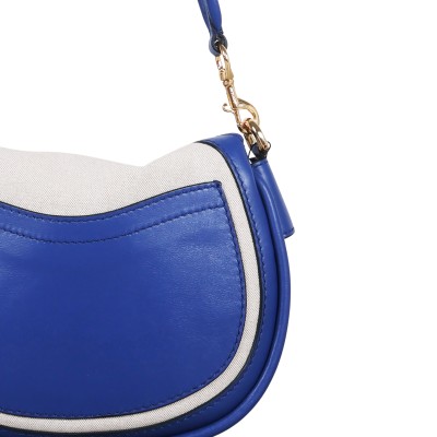 Teddy Lock Canvas Medium Hobo Bag Blue