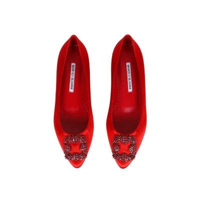 Hangisi Flat Satin in Bright Red With Red Crystal Buckle