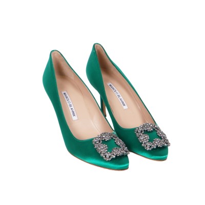 Hangisi 7cm Satin in Bright Green With FMC Crystal Buckle