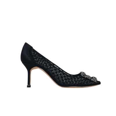Hangisi 7cm Black Lace Dark Buckle Pumps
