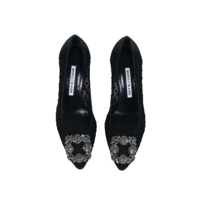 Hangisi 7cm Black Lace Dark Buckle Pumps