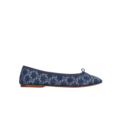 Les Ballerines With Triomphe Laces In Stamped Denim