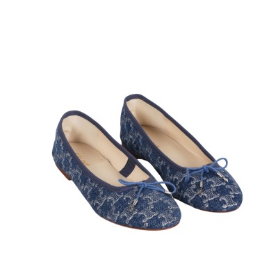Les Ballerines With Triomphe Laces In Stamped Denim