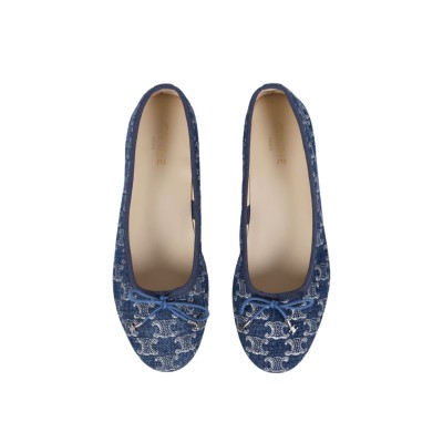 Les Ballerines With Triomphe Laces In Stamped Denim