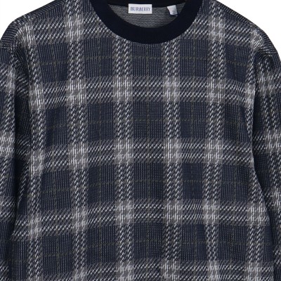 Check Cotton Blend Sweater Indigo