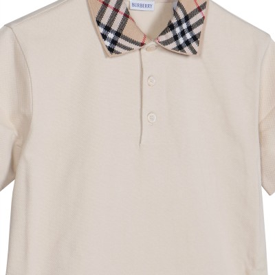 Check Collar Cotton Polo Shirt Nutmeg