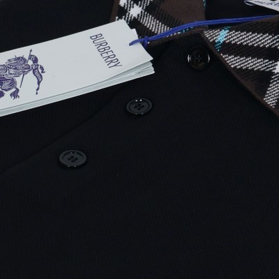 Check Collar Cotton Polo Shirt Black