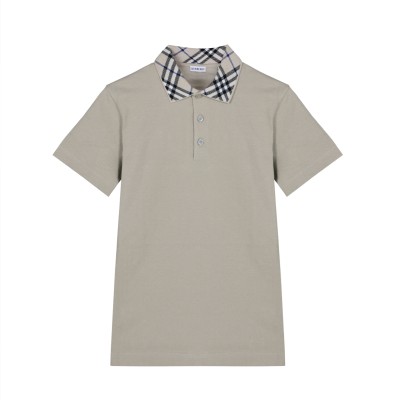 Check Collar Cotton Polo Shirt Lichen