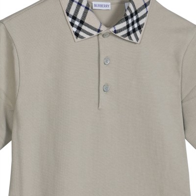 Check Collar Cotton Polo Shirt Lichen