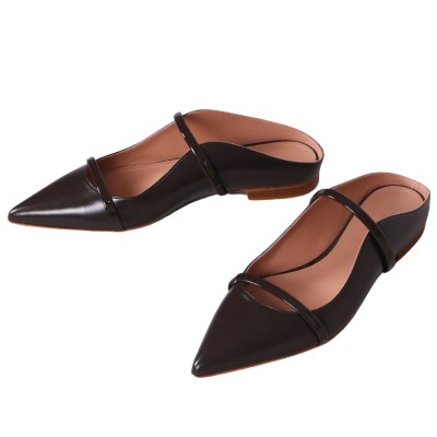 Maureen Flat Mules Leather Ebony/Ebony