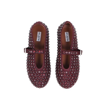 Rhinestone Suede Ballerina Flat Red