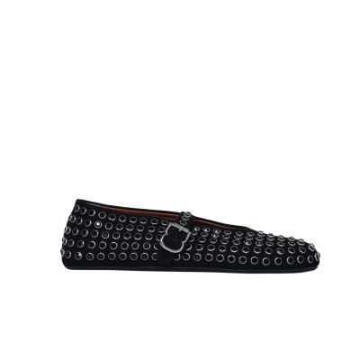 Rhinestone Suede Ballerina Flat Black