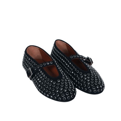 Rhinestone Suede Ballerina Flat Black