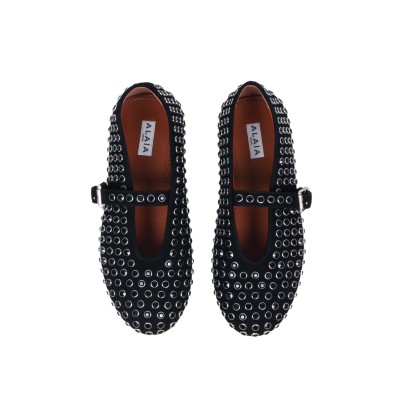Rhinestone Suede Ballerina Flat Black