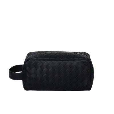 Intrecciato Travel Pouch With Handle Black Silver