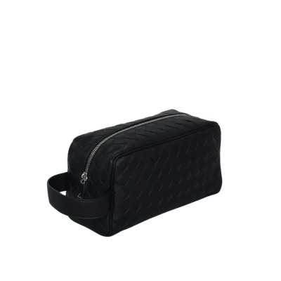 Intrecciato Travel Pouch With Handle Black Silver