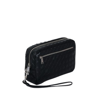 Intrecciato Pouch With Wristlet Black Silver