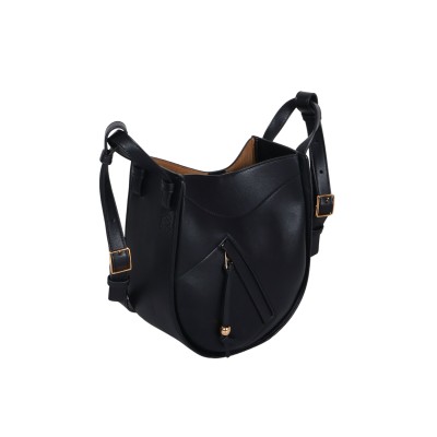 Hammock Slice Bag in Shiny Calfskin Black
