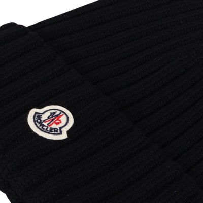 Wool Beanie Hat Logo Black