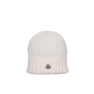Wool Beanie Hat Logo White