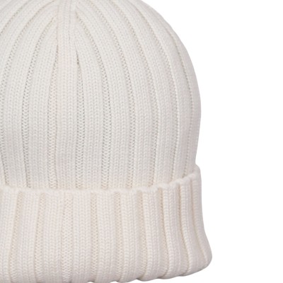 Wool Beanie Hat Logo White