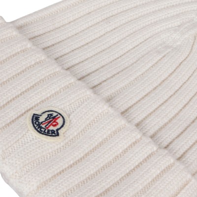 Wool Beanie Hat Logo White