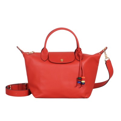 Le Pliage Xtra Leather S Handbag with Beaded Charm Sienna