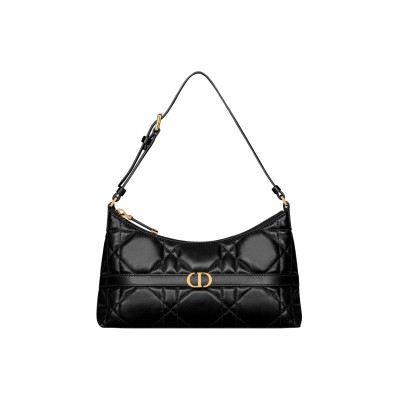 Miss Caro Mini Hobo Shoulder Bag in Black Macrocannage Lambskin
