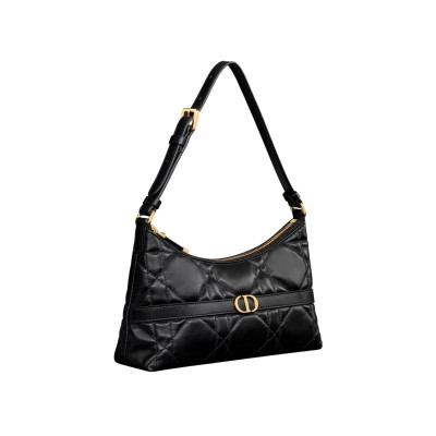 Miss Caro Mini Hobo Shoulder Bag in Black Macrocannage Lambskin