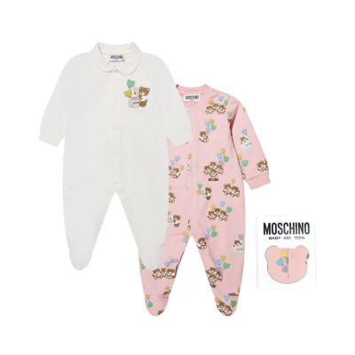 Baby Teddy Ballon Set Fleece Babygrows White Pink
