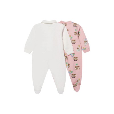 Baby Teddy Ballon Set Fleece Babygrows White Pink