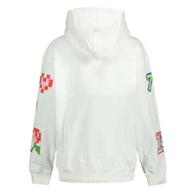 Hoodie Pixel Motif Embroidered All Over White