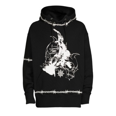 Gothic Print Hoodie Black