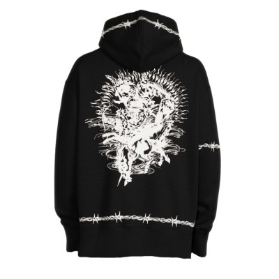 Gothic Print Hoodie Black